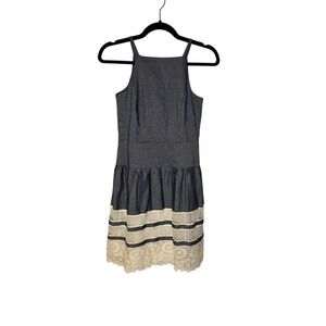 Ann Taylor Petite Blue Denim Lace‎ Trim Dress Sleeveless Women's OP NWT